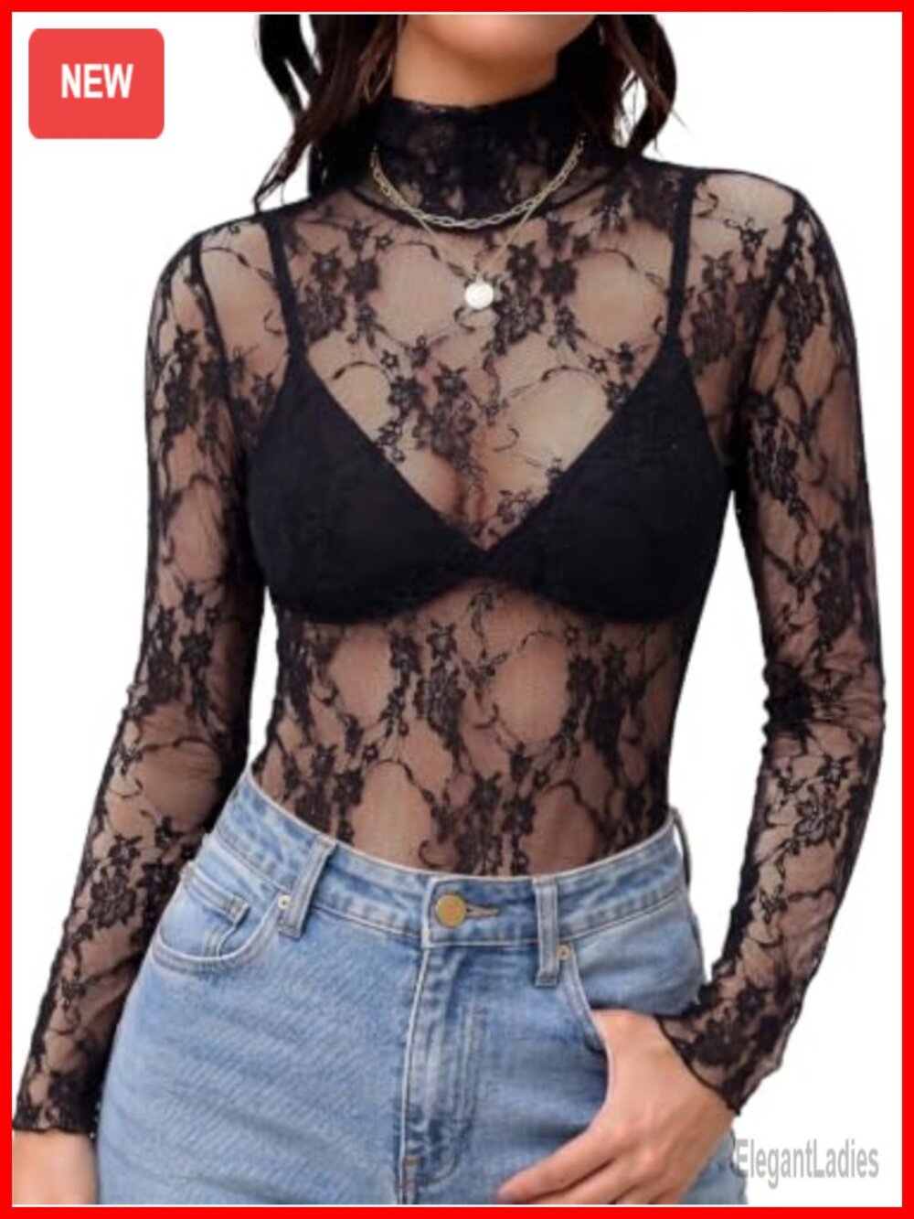 Womens Mesh Turtleneck Long Sleeve Sheer Blouse See Through Top